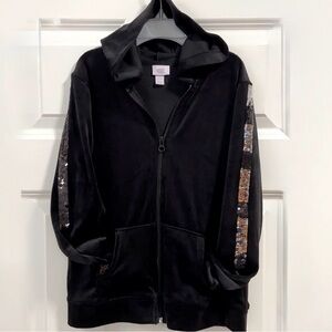 More than Magic Girls Black Zip up Jacket Hoodie with Sequin Accents Size 10/12